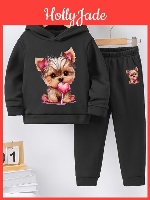 Exquisite Autumnwinter Girls Fashion 2sets Pattern Printed With Fleece Warm Lined Hoodie And Tracksuit Pants