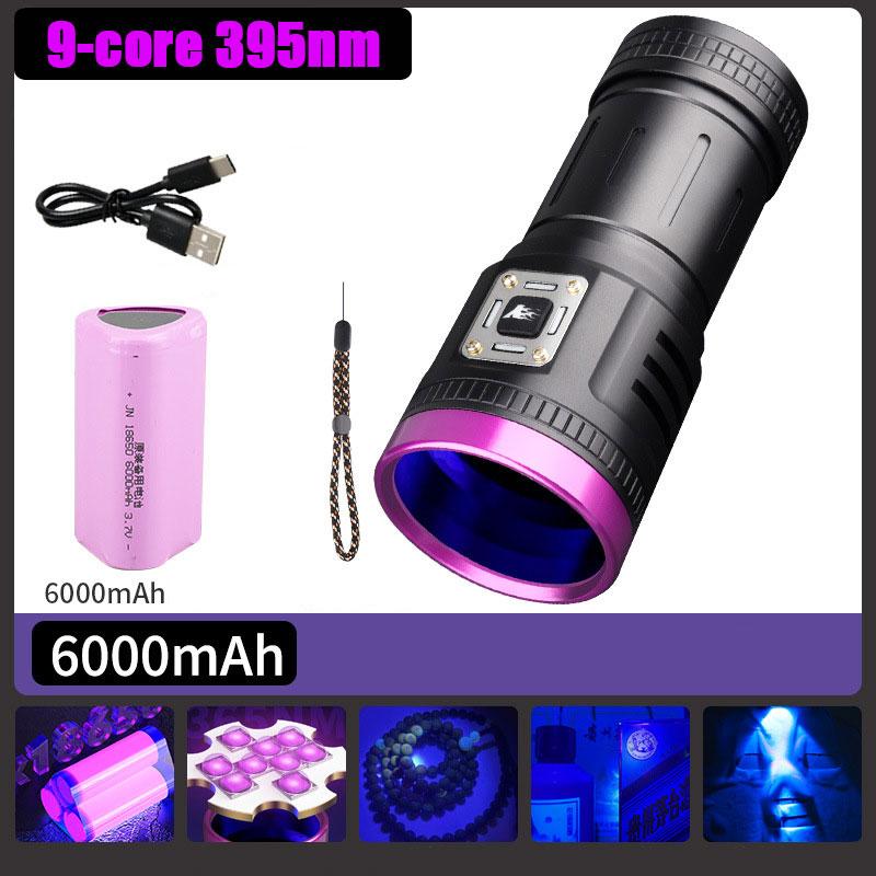 120W 395NM UV Blacklight Flashlight 9-Core LED USB Rechargeable Torch for Pet Urine Detection Scorpion Hunting