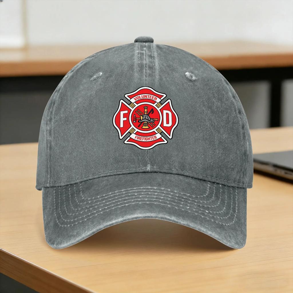 Washed Baseball Cap Fire Fighter Rescye Volunteer Firefighter Summer Trucker Hat For Unisex Men Fashion Sports Sun Baseball Caps