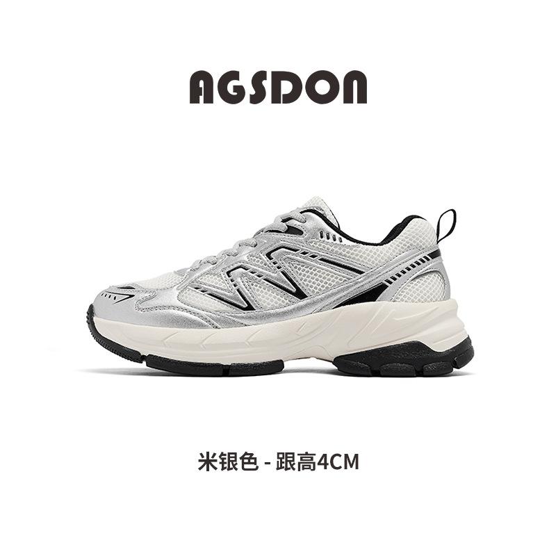 Silver sneakers new autumn retro platform shoes lightweight casual hiking shoes dad shoes 34