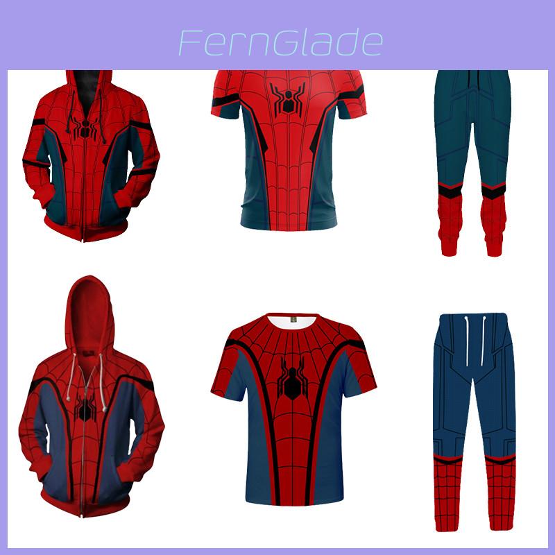Spiderman Zip Hoodie Jacket T-shirt Trousers Set Hip Hop Marvel Cosplay Costume