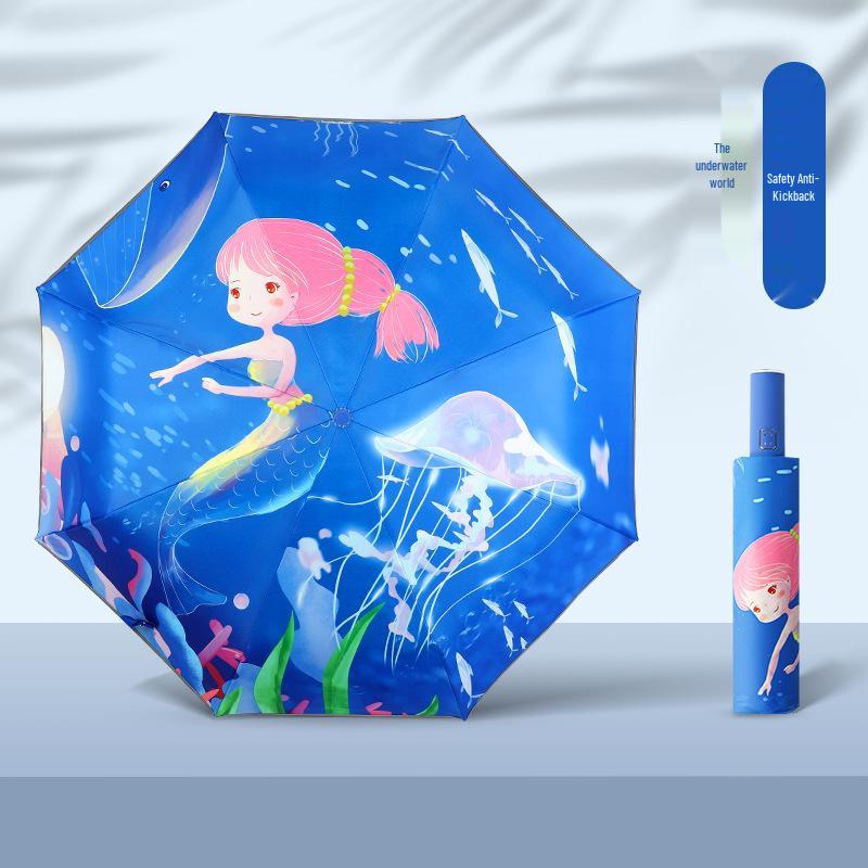 Children's Cute Print Auto Safety Anti-Rebound UV Protection Folding Parasol
