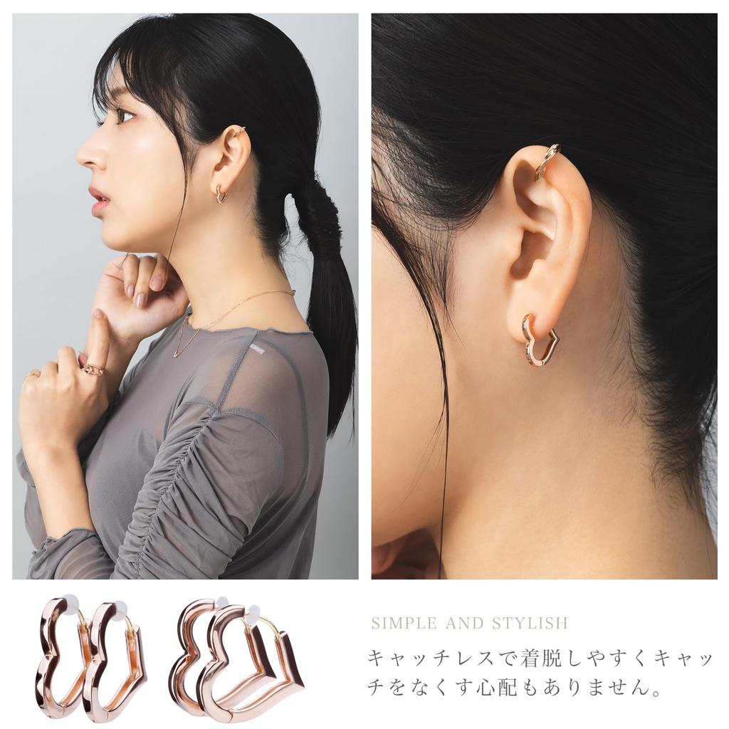 LOKUMI Made in 18K K18 Heart Hoop Heart Nickel Earrings, Japan, Gold, Post, K18, Hypoallergenic, Hoop, Earrings, Catchless, One-touch, Women's,