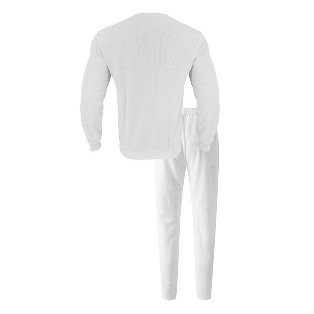 Men's Solid Color Pullover Long Sleeved Casual Sports Round Neck Top And Trousers Suit