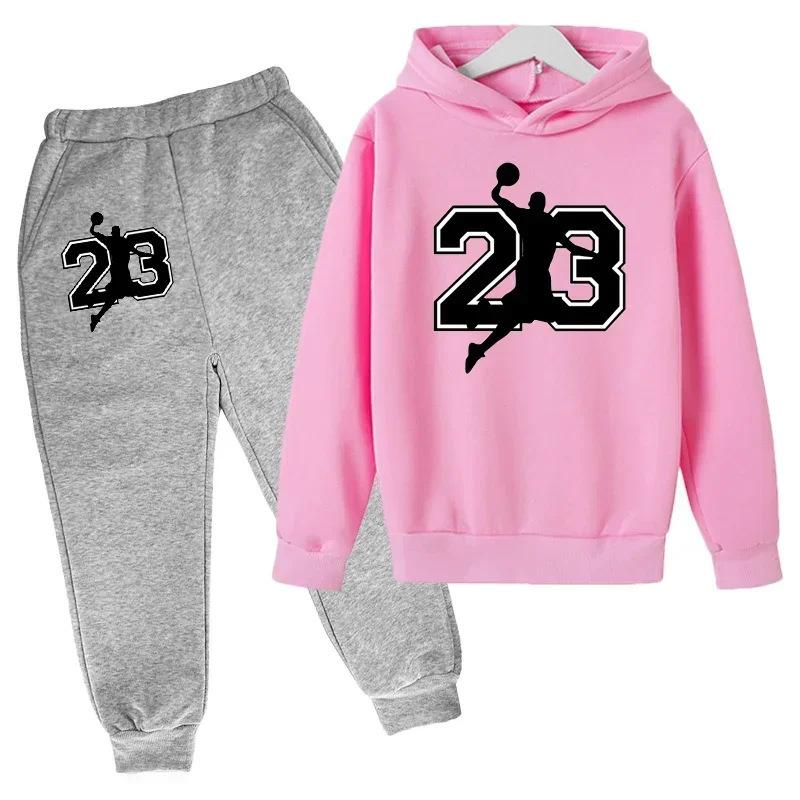 Autumn Winter Basketball #23 Silhouette Printed Hoodies Sweatpants Set Fashionable Casual Warm Sports Long Sleeved Pants Men's Sport Wear