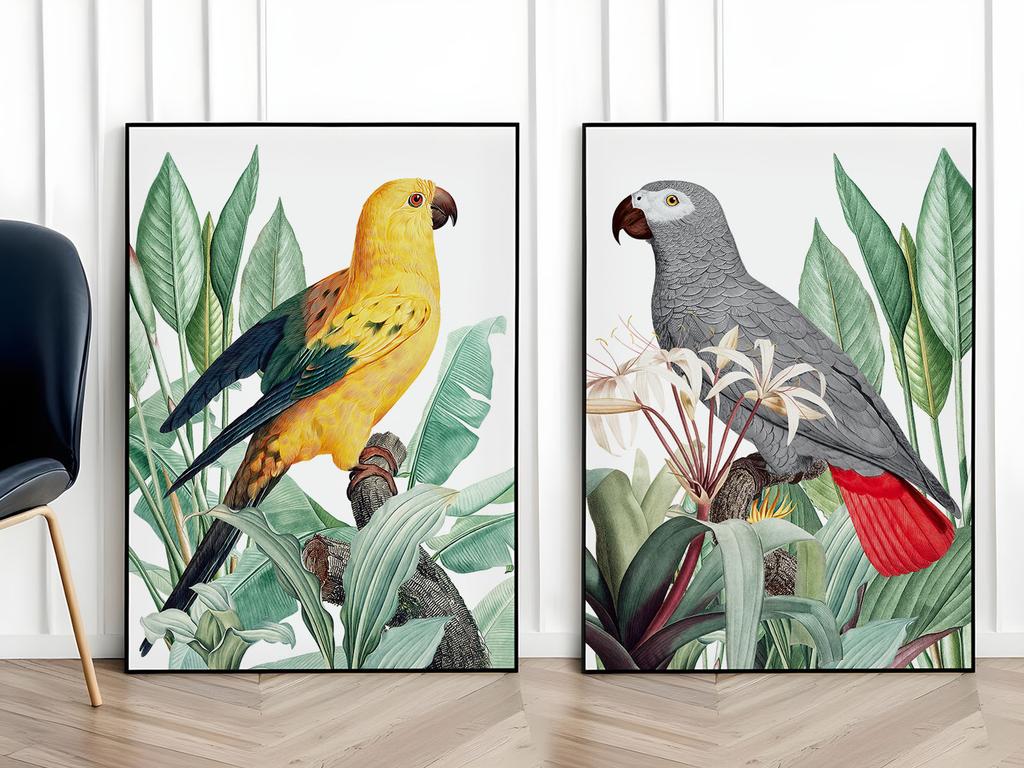 Set of Two Posters with Parrots