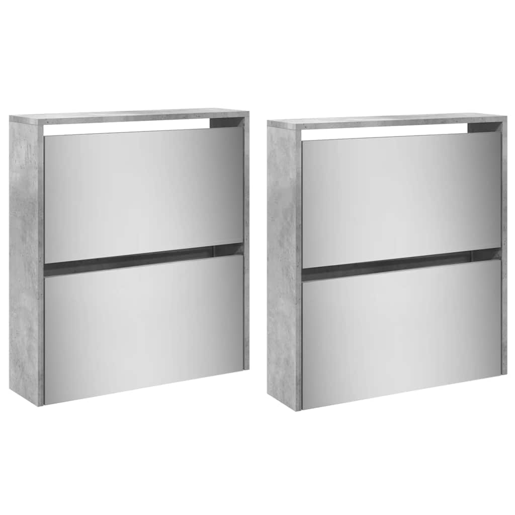Vidaxl Szafka Na Buty Z Lustrem, 4 Poziomy, Szary Beton, 63X17X134 Cm