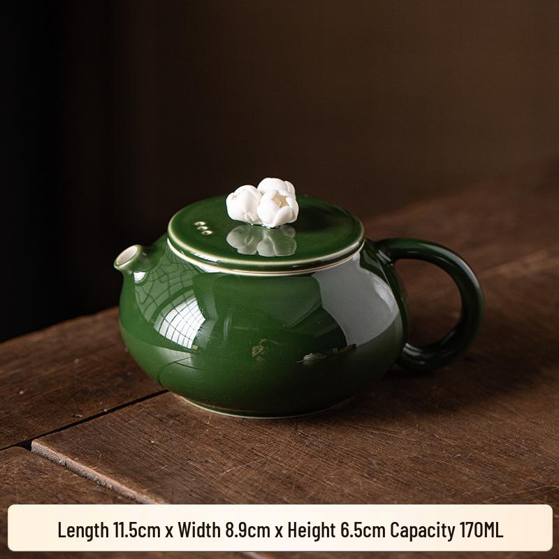 Emerald Green Handmade Ceramic Flower Teapot with Gift Box - Perfect for Gongfu Tea and Business Souvenir Sets.