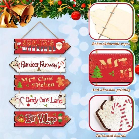 Holiday Home Decor Ornaments Rustic Wooden Hanging Pendant for Christmas Door, Decorative Festive Door Handle Decorations Sign Ornament with Hemp Rope