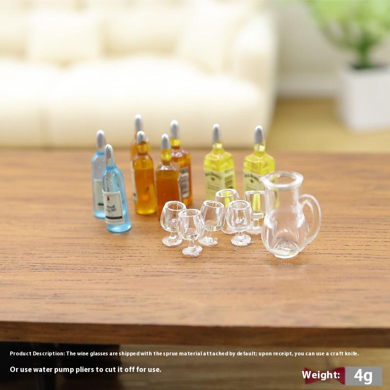 1 Set Miniature Wine Bottles DollHouse Kitchen Restaurant Decor Accessories Mini Red Wine Cup Model