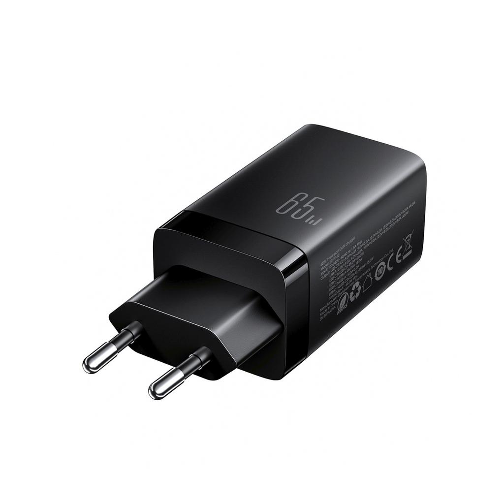 Ładowarka Sieciowa Usb-A Usb-C Gan 65W Z Kablem Usb-C 100W 1.2M - Czarna
