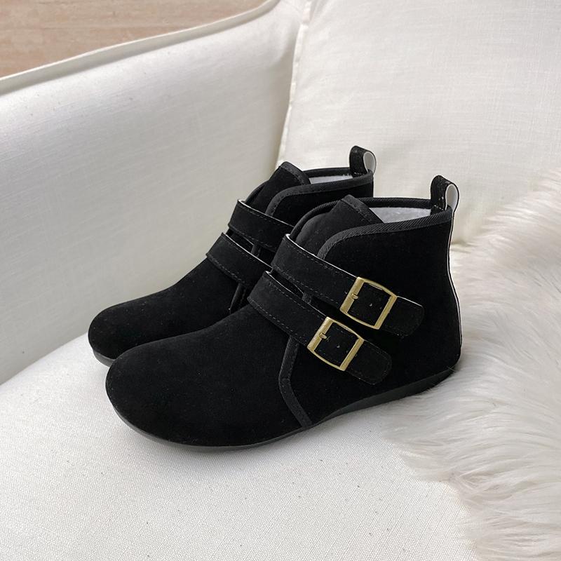 

Fashion Cow Leopard Printed Ankle Boots Woman Winter Warm Plush Slip-on Short Booties Ladies Classic Round Toe Buckle Strap Birken Botas 35