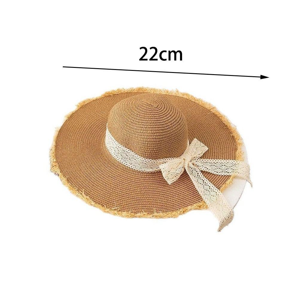 New Lace Outdoor Sun Hat Bow Frills Elegant French-style Beach Hat Stylish Lace Straw Cap