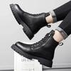 Men's High-top Soft Leather Medium-top Thick-soled Tooling Locomotive Versatile Height-increasing Winter Velvet Cotton Shoes