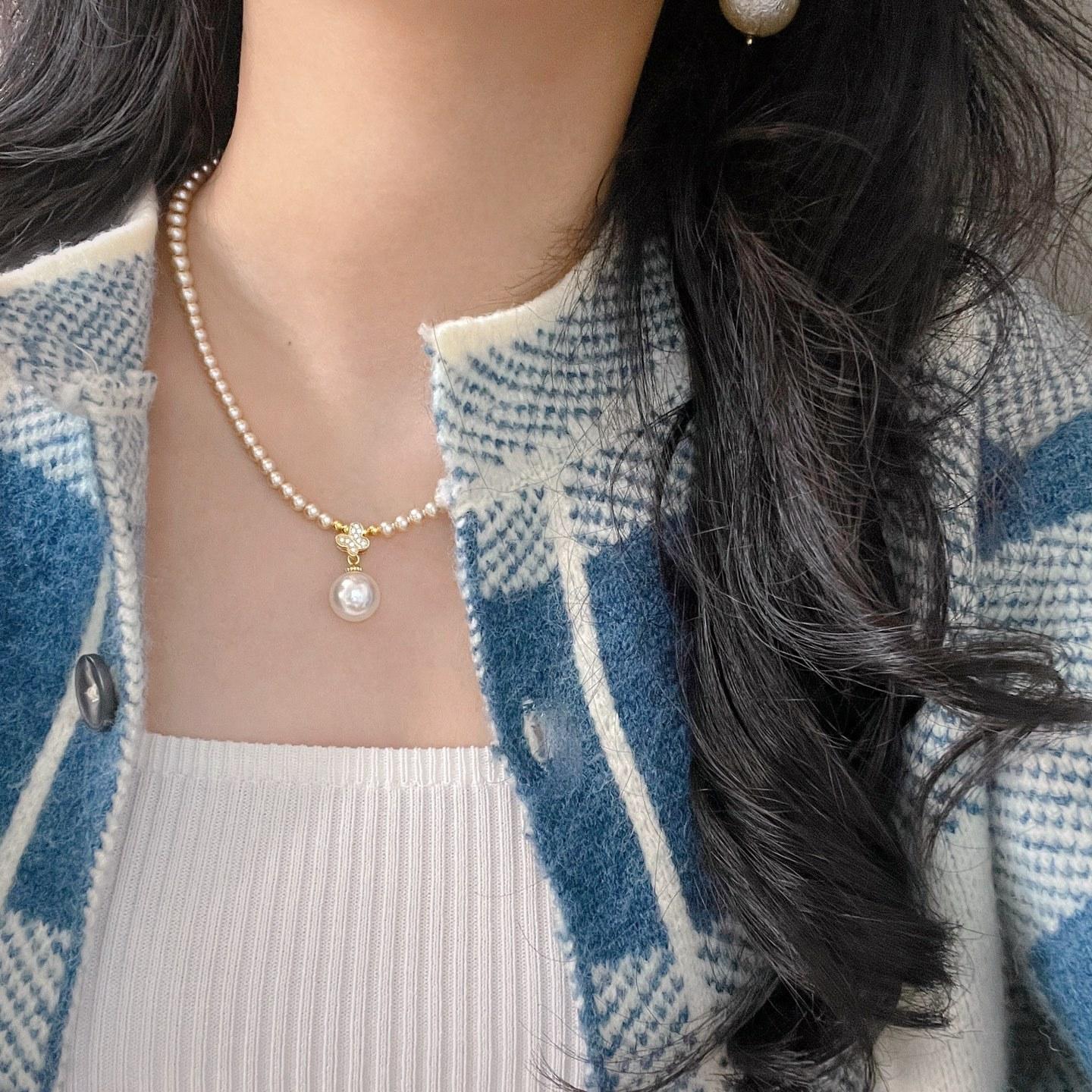 Maillard Style Highlight Artificial Crystal Pearl Necklace Clavicle Chain Pendant