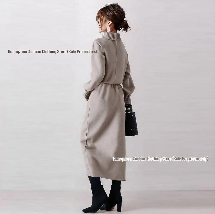 French Retro Drawstring Over-the-Knee Dress - Autumn Winter 2025 Collection