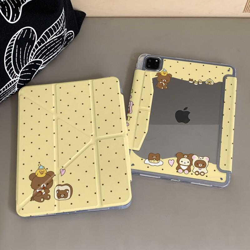 Cartoon Bear Tri-Fold IPad Case With Pen Slot 10th Gen Air 8 7 6 5 Y-Clasp Smart Cover