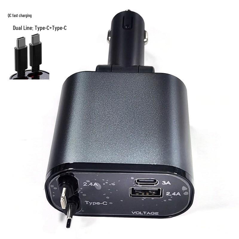 Super Fast Car Phone Charger with Retractable 4-in-1 Cable and Cigarette Lighter Socket for Apple Devices
