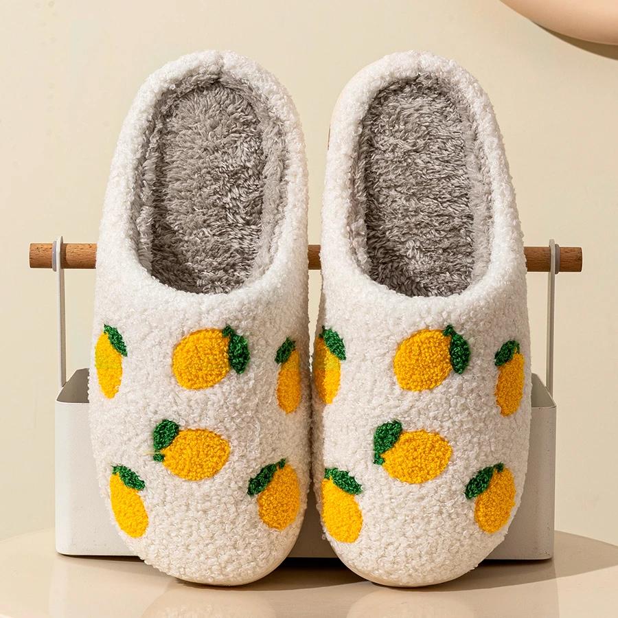 Fashion Cute Fruit Women Slippers Winter Indoor Warm Soft Sole Breathable Comfort Anti-slip Bedroom Causal Flat Cotton Shoes