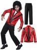 Dětský červený kožený oblek Michael Jackson, Kostým pro chlapce na jevištní vystoupení, Halloweenský outfit
