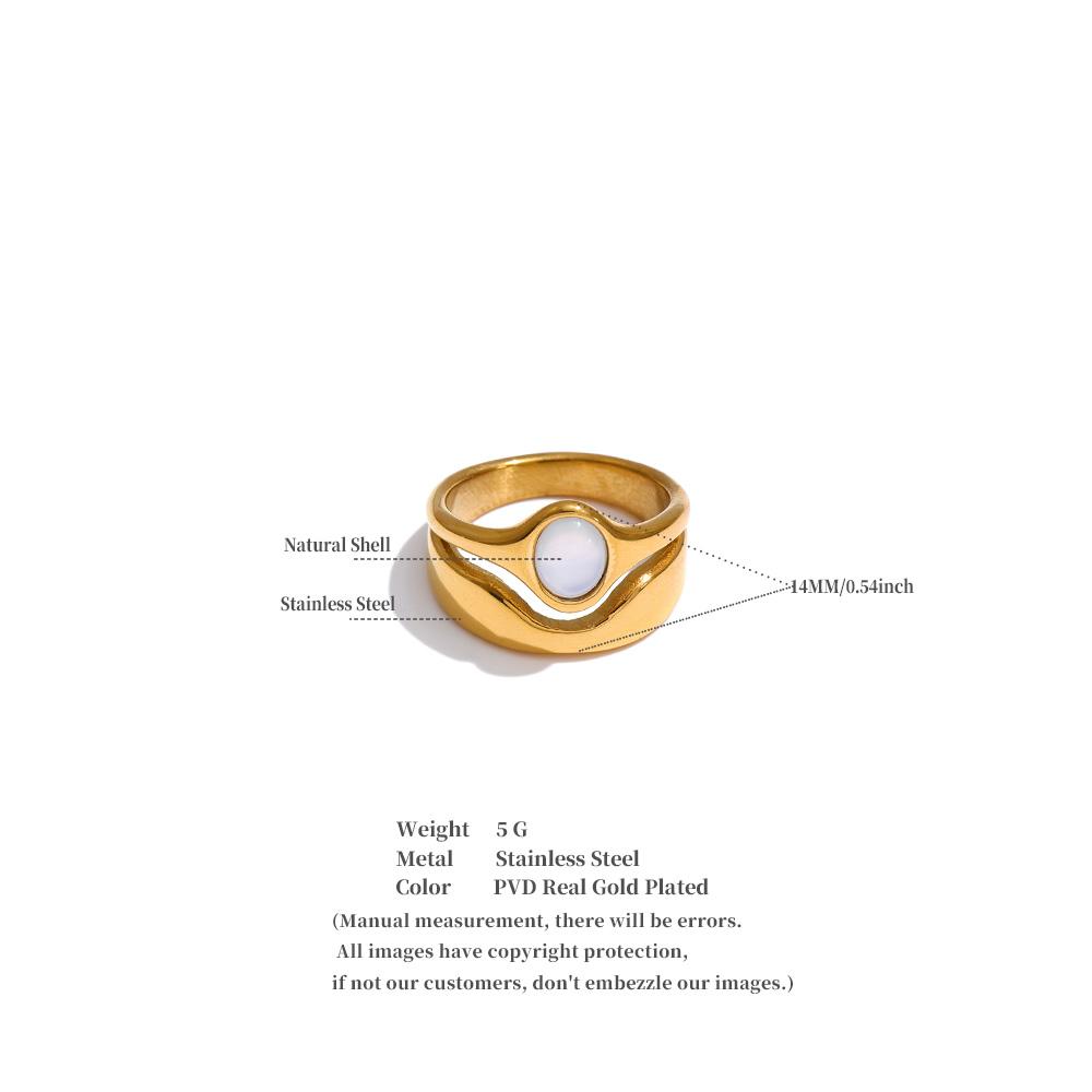 Yhpup Size 6789 Stainless Steel Shell Double-Layer Wide Ring for Women Tarnish Resistant Smooth Metal Casting Charm Jewelry