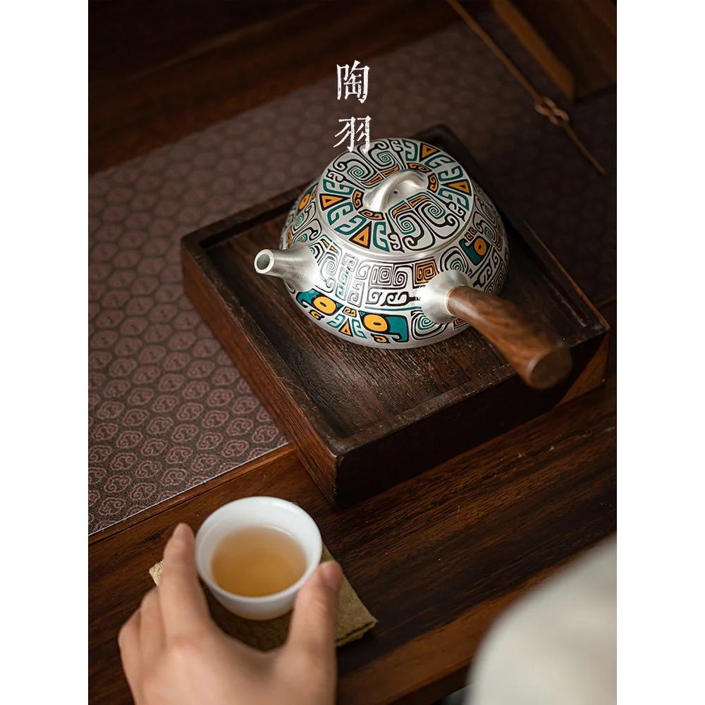 Service à thé en argent argent sterling théière latérale japonaise tasse d'équité service à thé argent soins de santé anti-brûlure infuseur à thé
