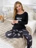 Women's Round Neck Long Sleeve Pajama Set – Comfortable, Stretchy, Loose Fit, Two-Piece Loungewear, Suitable for Outdoors