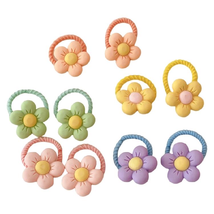 10Pcs Elastic Hair Bands for Toddler Girl with Flower and Fruit Designs for Children Various Hairstyles Hair Circles