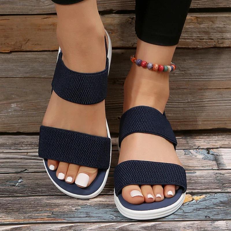Fashion Women's Knit Elastic Cloth Wedge Sandals Slip on Lightweight Walking Sandals Women Comfortable Summer Shoes Woman 2025 Chaussure
