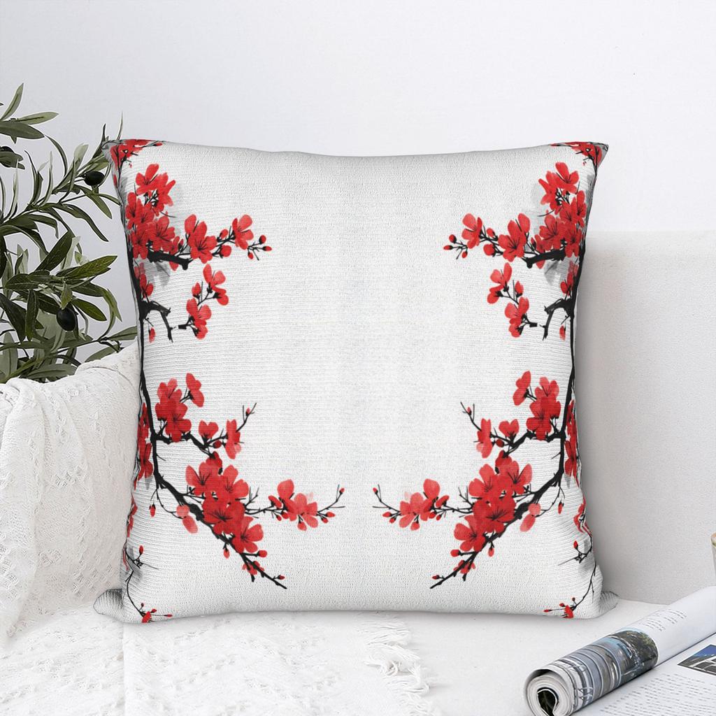 Pillow Cover Red Ink Plum Cherry Blossom Novelty Pillow Case For Sofa Couch Bed Living Room Pillowcases