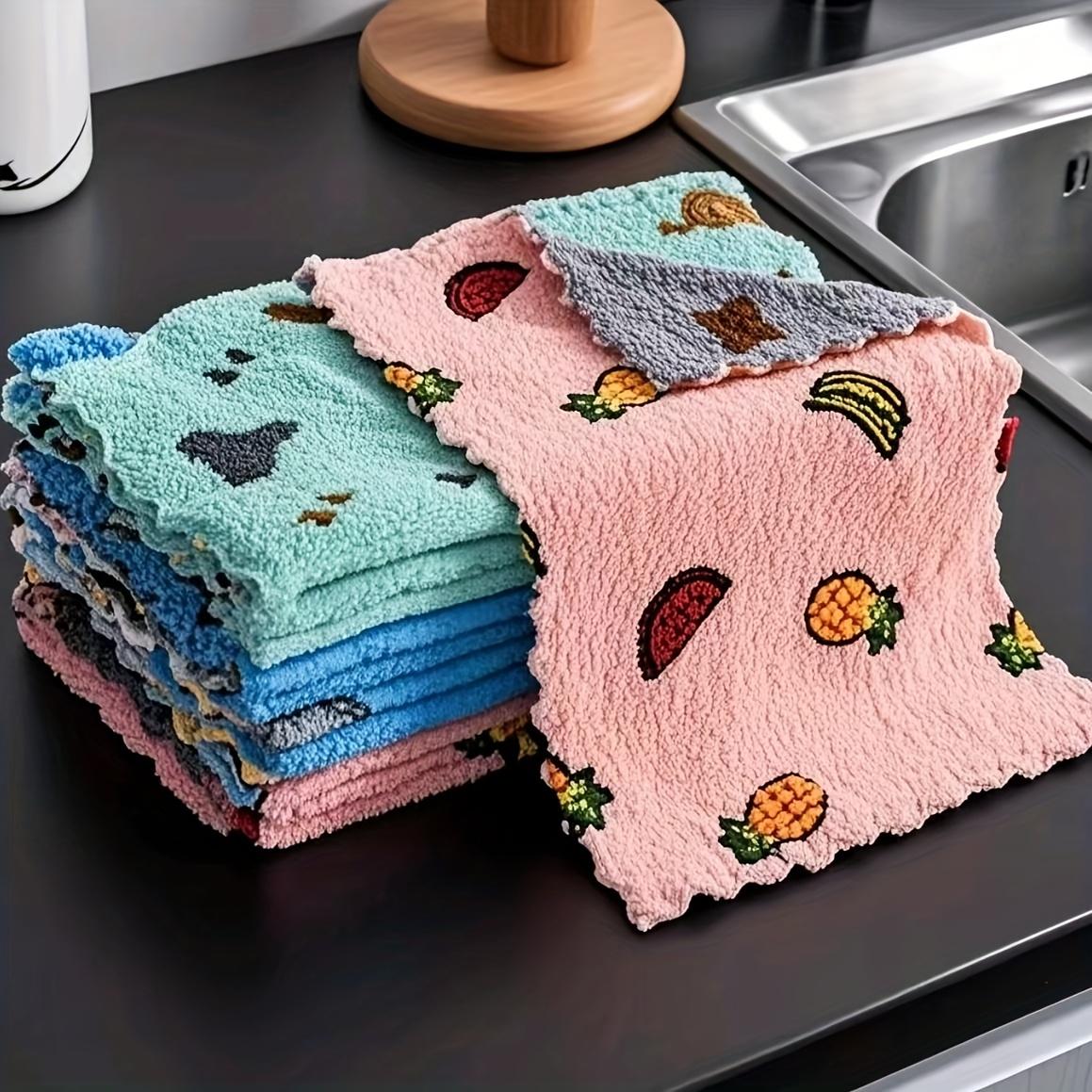 5pcs Coral Kitchen Towels, Super Absorbent Reusable Dish Sponges, Washable Quick-Dry Cleaning Cloths, Household Sponges