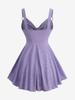 Rosegal Plus Size Cowl Neck O-Ring Lace Up Ruffles Marled Tank Top