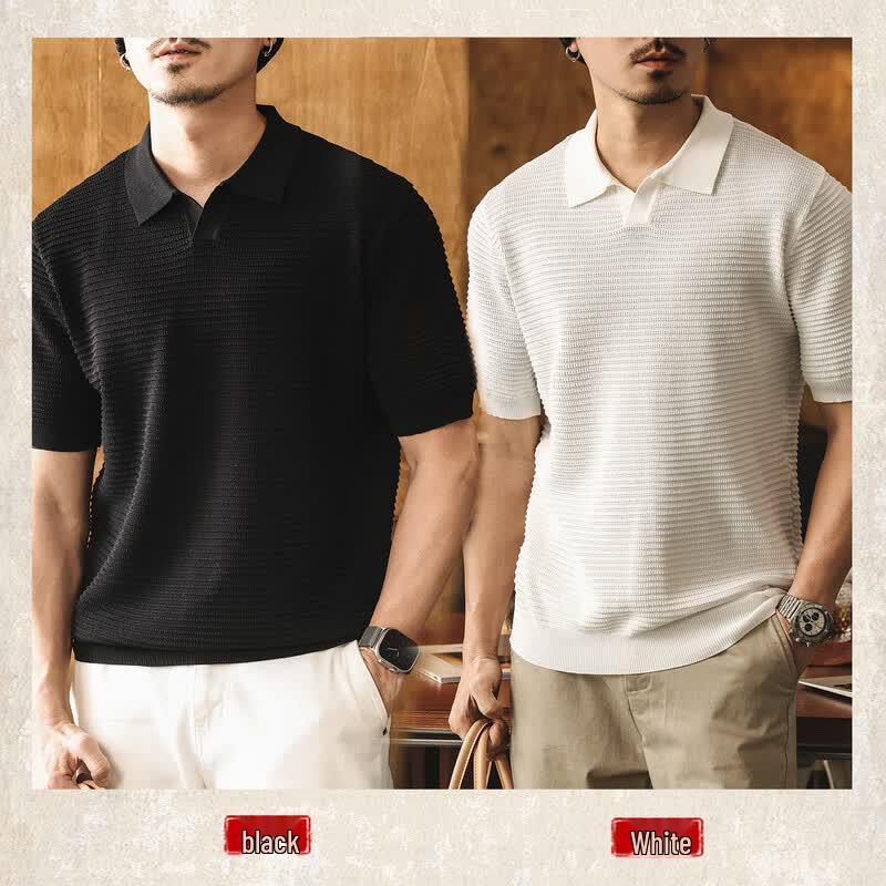 Camisa Polo de Punto de Seda Helada Retro Americana para Hombre Jie Lei Nuo
