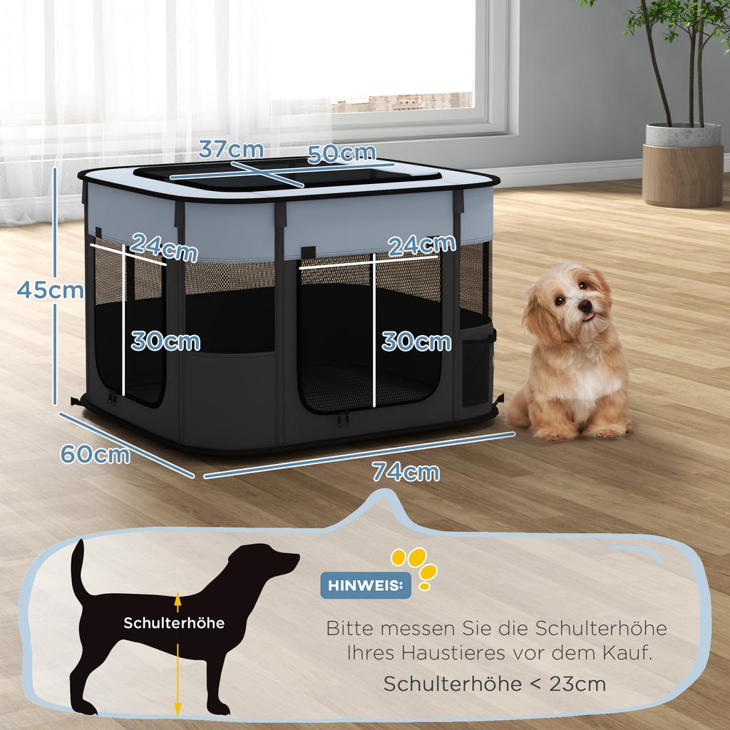 Foldable Dog Pen with Storage Bag for Indoor/Outdoor Use, Portable Pet Playpen, with Ground Stakes - Grey