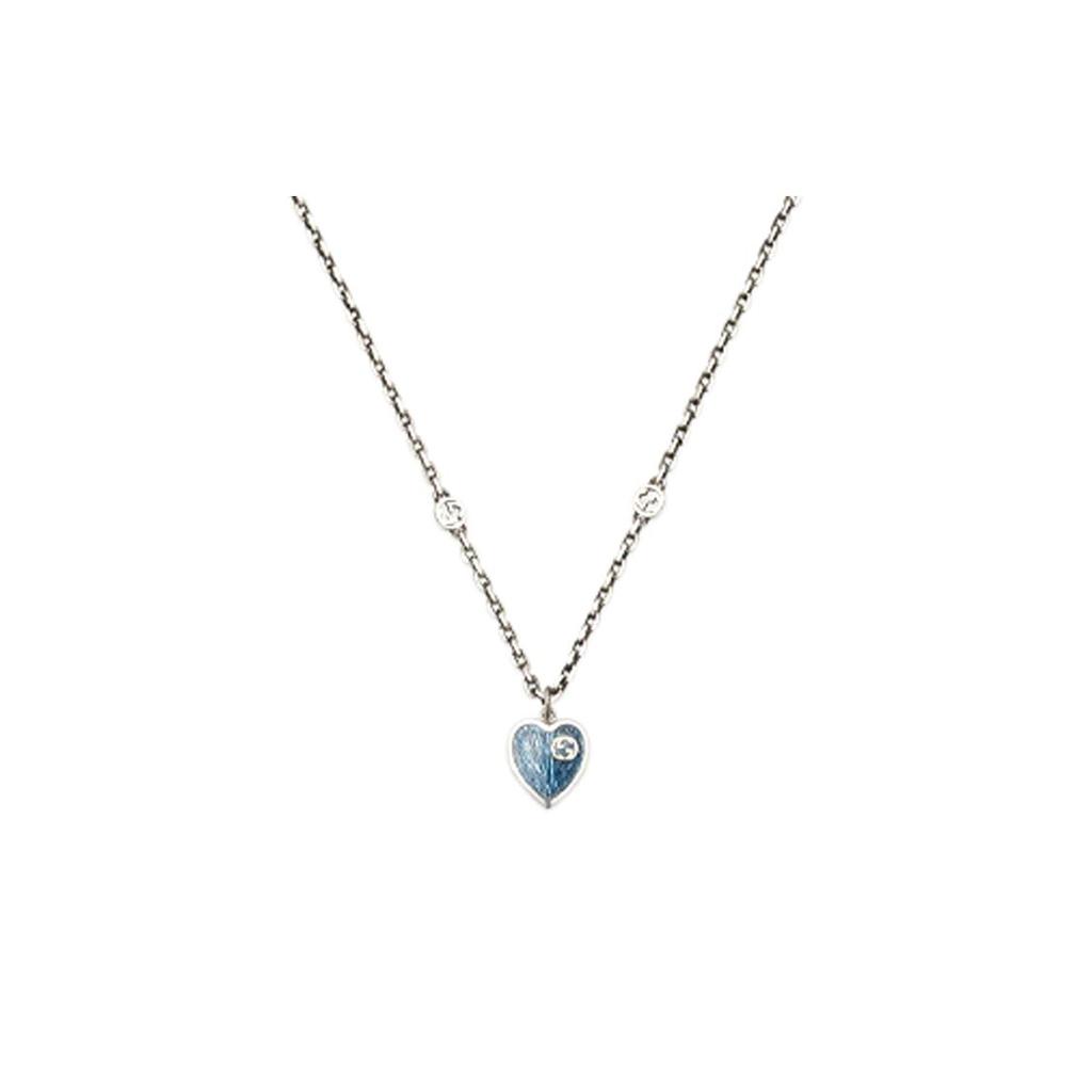 Gucci Epilogue Serie Ineinandergreifendes Doppel-G Emaille-Herz Halskette Damen Halskette Silber Blau 645545-J89B4-8490