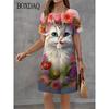 Ladies' Fashionable Round Neck Short Sleeved Dress Summer Clothing