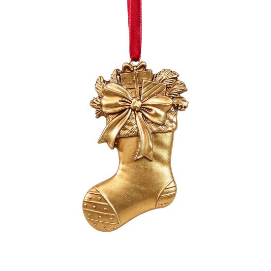 Resin Holiday Decoration Retro Golden Christmas Tree Ornament, Bell Wreath Horse Stocking Window Classic Ornaments Locomotive Pinecone Hanging Decor,