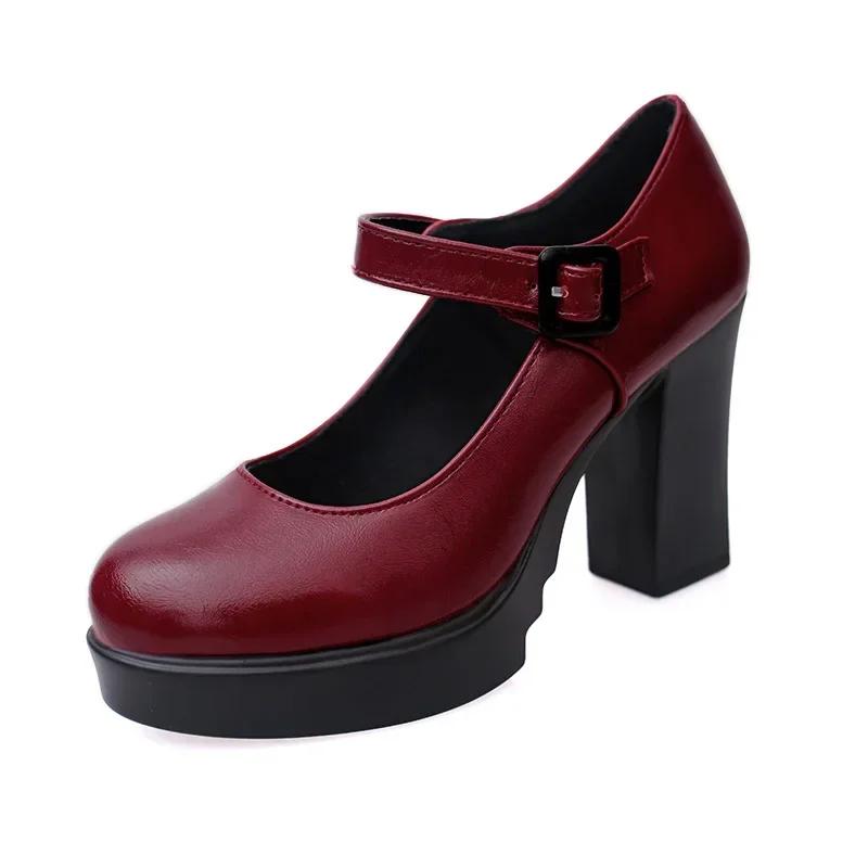 2024 High Quality Shoes Female Slingbacks Women's Pumps Autumn Round Toe Buckle Shallow Solid Dress Office Chunky Heels Shoes