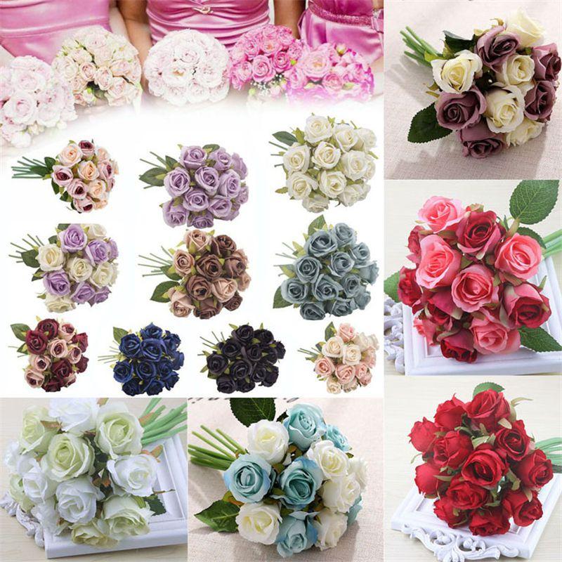 Lifelike 12 Head Artificial Flowers Rose Silk Bouquet For Bridal Weddings And Events