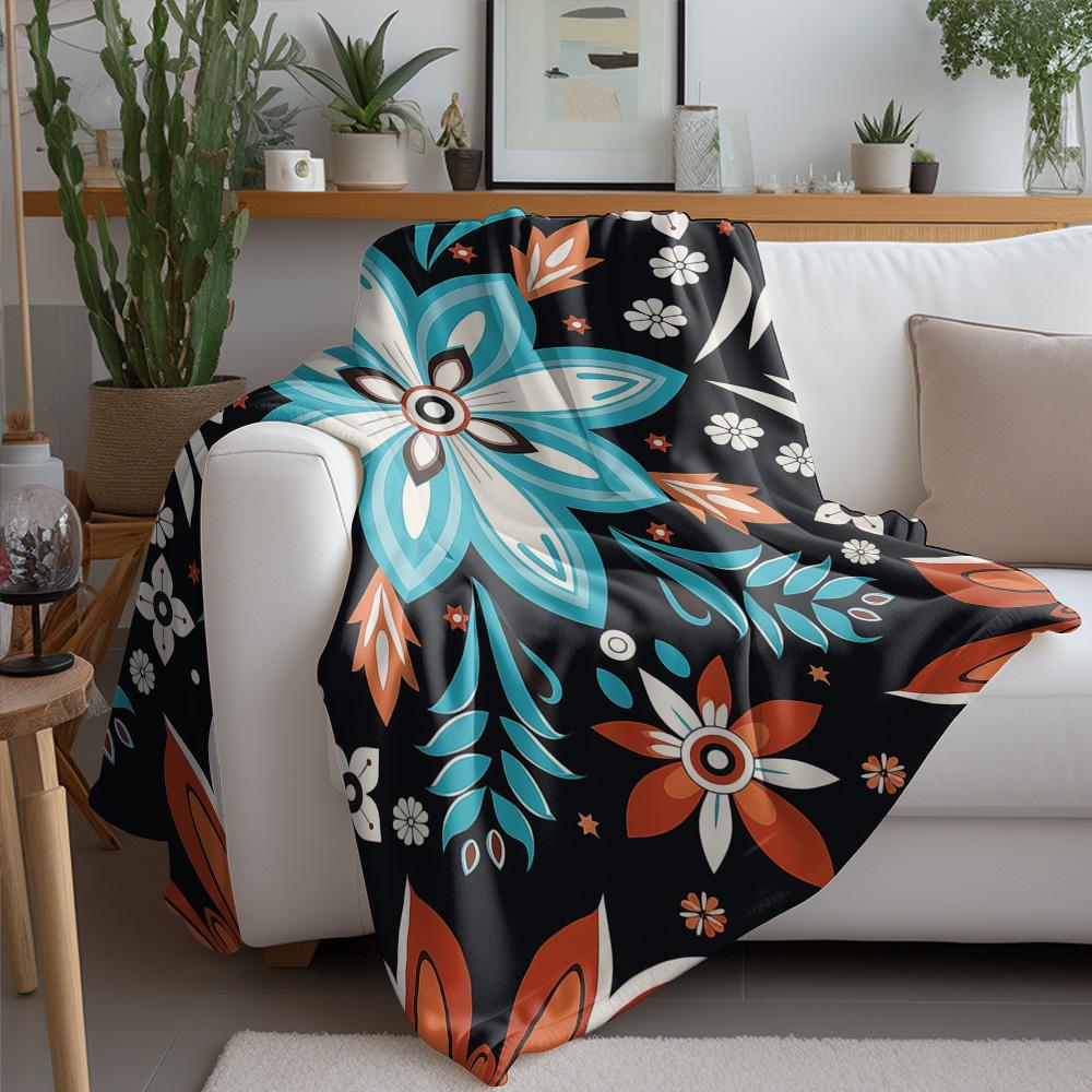 Bohemian Floral Pattern Blanket for Sofa Bed Travel Camping Living Room Office Conditioning Blanket for All Seasons Gifts