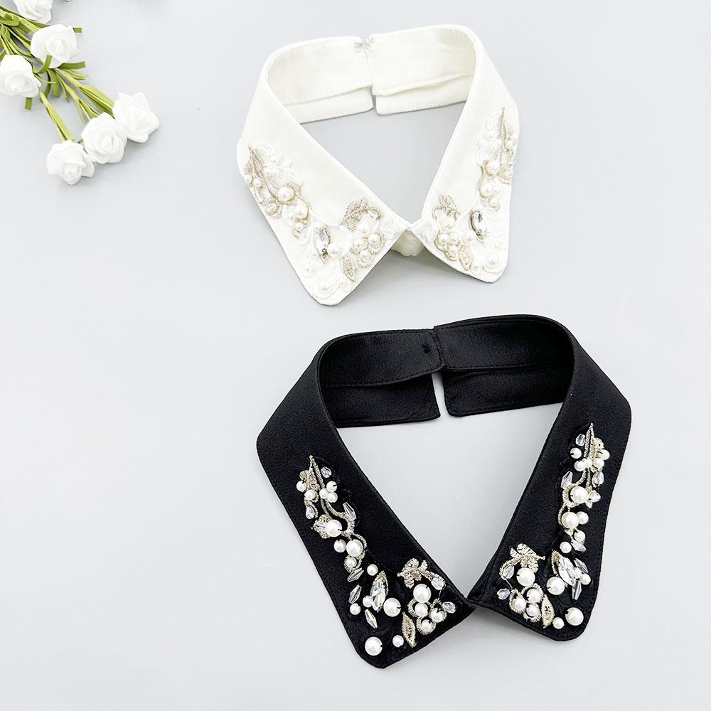 Eleganter Abnehmbarer Falscher Kragen für Damen Polyester Strick Ausschnitt Accessoire mit Perlenstickerei Nähen Modekragen