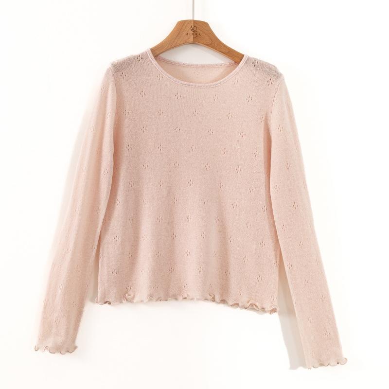 

Шикарный ажурный подол, кружевной шерстяной вязаный свитер, женский свободный повседневный облегающий топ-свитер с круглым вырезом L розовый