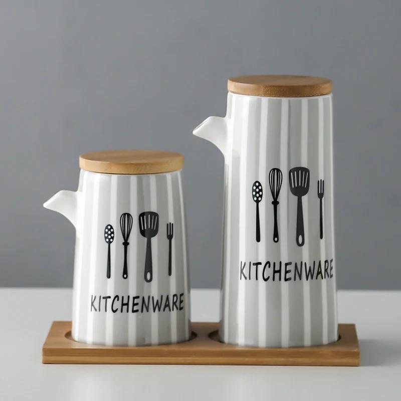 marble Ceramic Gravy Olive Oil Pot set Soy Sauce Vinegar Seasoning Can Oil Bottle Kitchen Cooking Tools Storage Bottles set