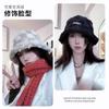 Autumn and winter lamb wool warm versatile student female bucket hat letter plush basin hat fleece