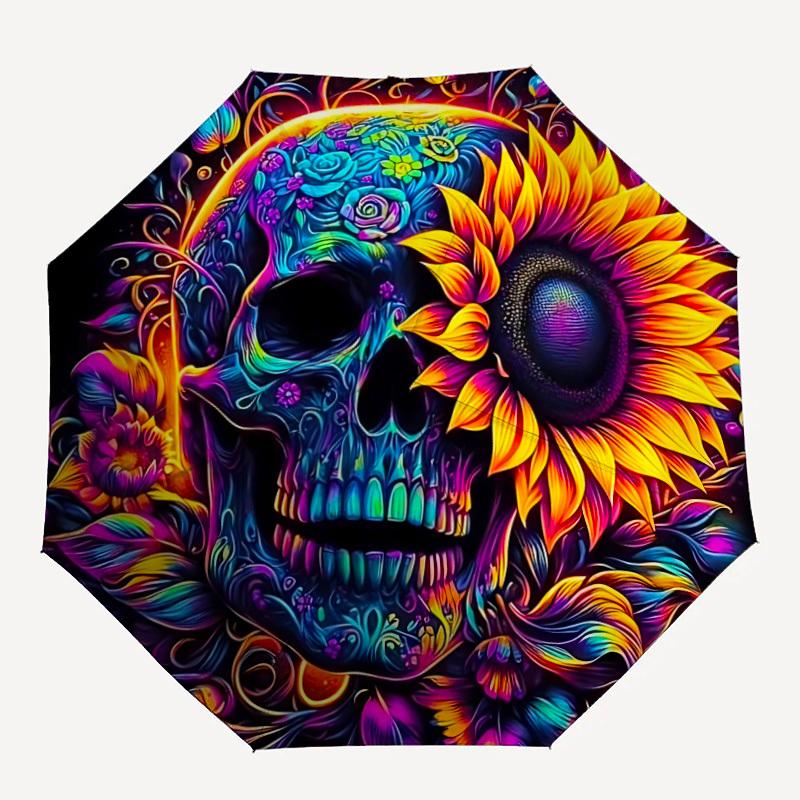 

1pc Floral Skull Design Automatic Open/close, All-Season Portable Folding Umbrella for Friends, Travel, Everyday, Events yy250812196