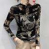 European 2024 Autumn/Winter Rhinestone Mesh Slim Fit Long Sleeve Top