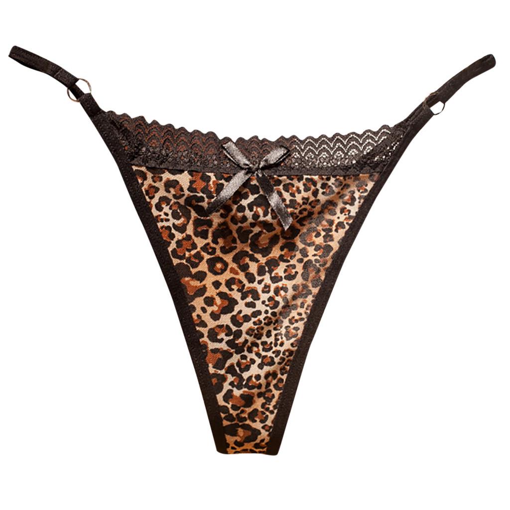 Women Leopard Lace Mesh Sheer Underwear Lingerie Thongs Panties Sexy Briefs