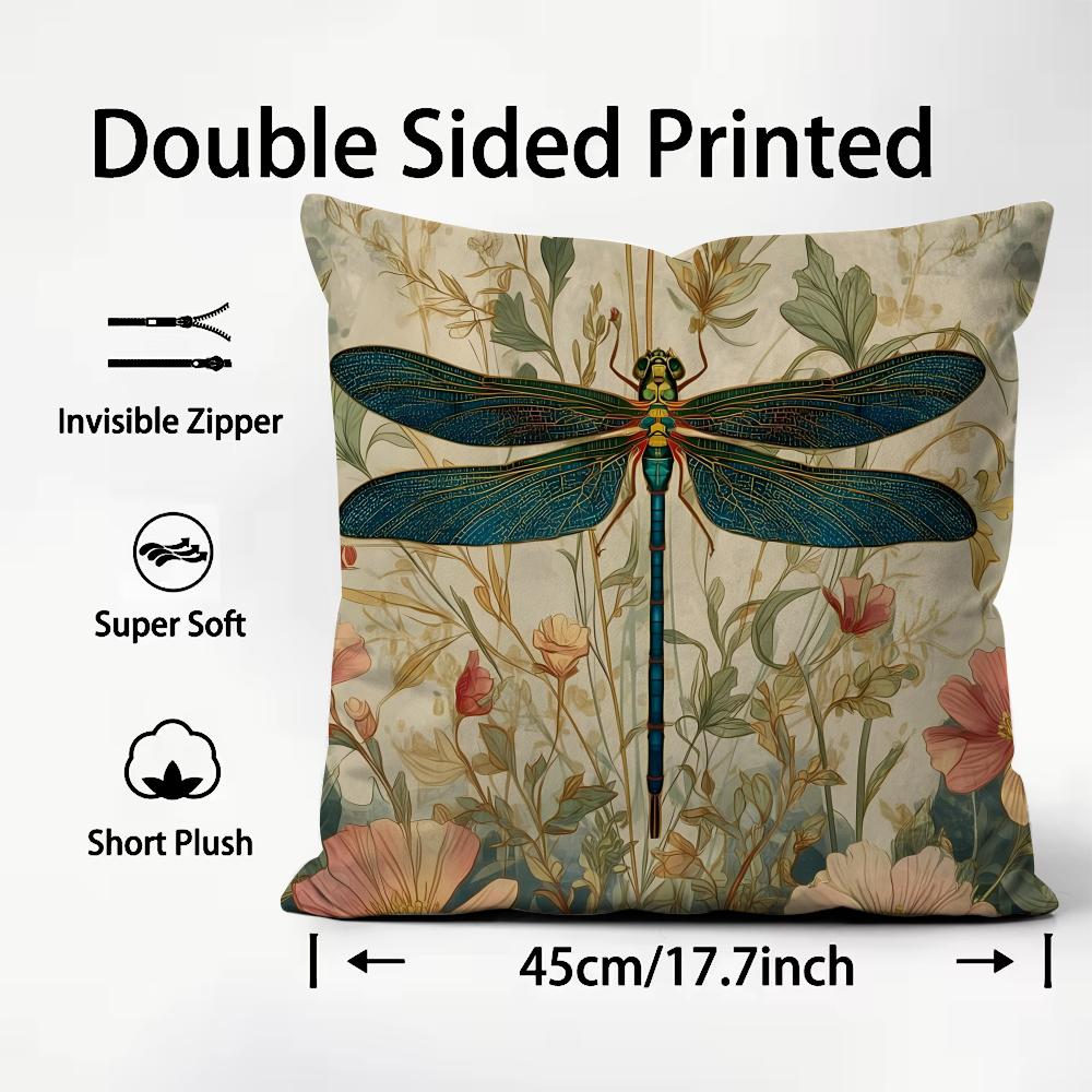 Dragonfly Lotus Luxury Cushion Cover Plush Fabric Soft DoubleSided Printed Sofa Warm Winter Home Child Gift Pillow Case