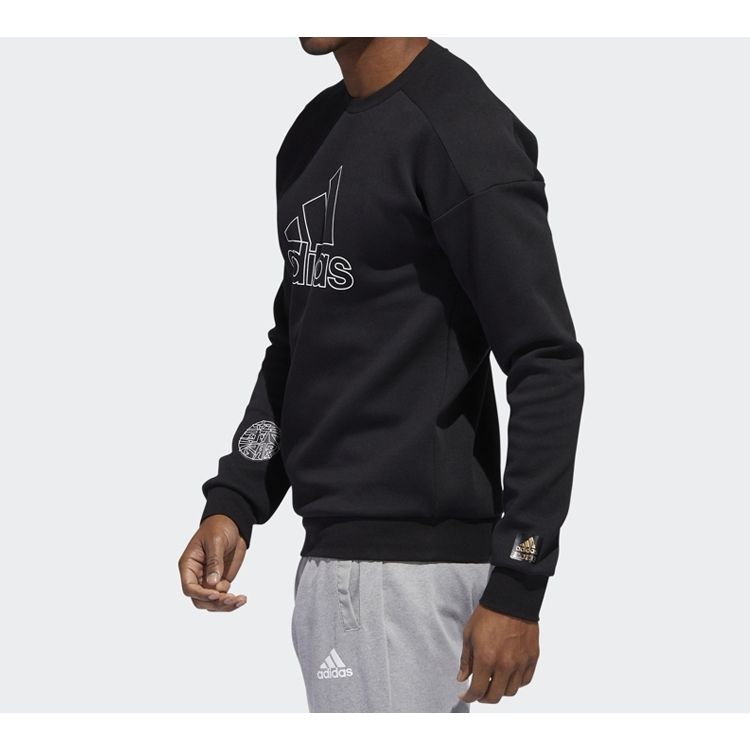 Adidas Logo Print Sports Pullover Hoodie Men Tops Black FU6222