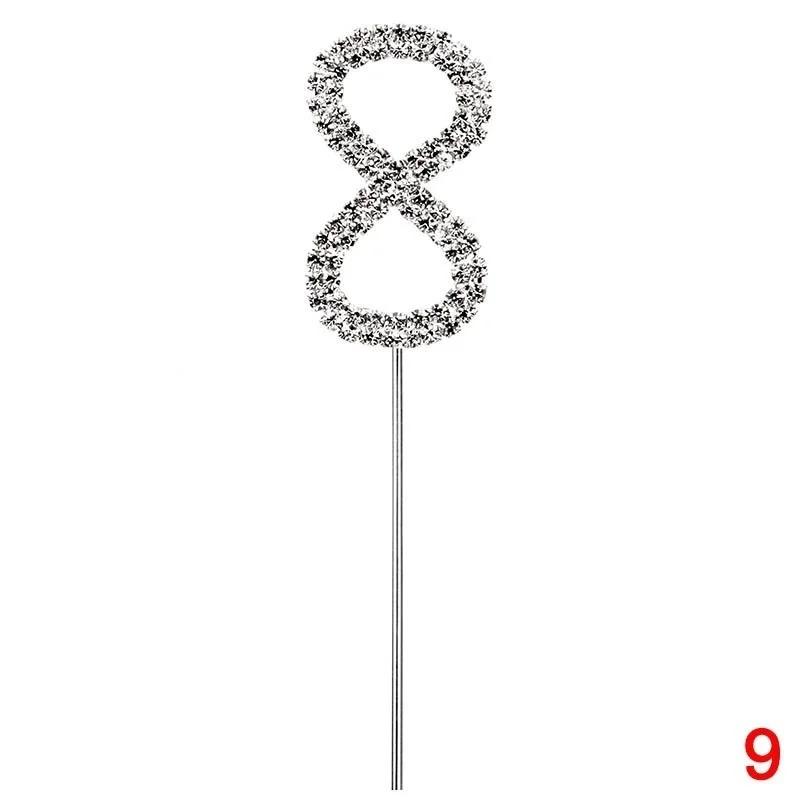 Cake Pick Silver Number Topper Clear Rhinestone Diamante GEM 0 1 2 3 4 5 6 7 8 9